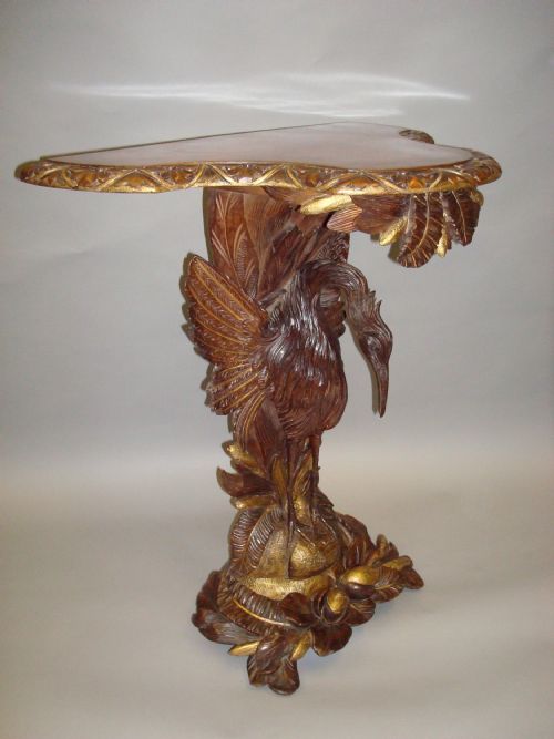 A Good C19th Carved Walnut and Gilt 'Heron' Console Table