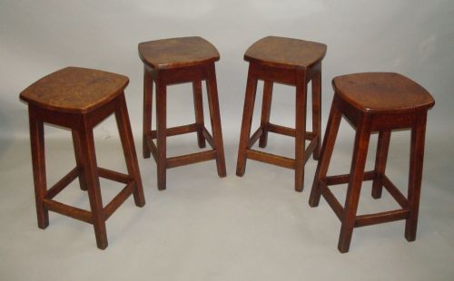 Late Georgian Set of Four Burr Elm and Oak Stools