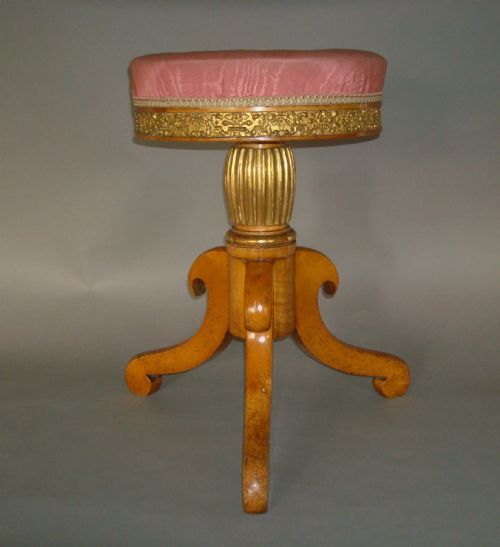 Regency Satinwood and Gilt Music Stool