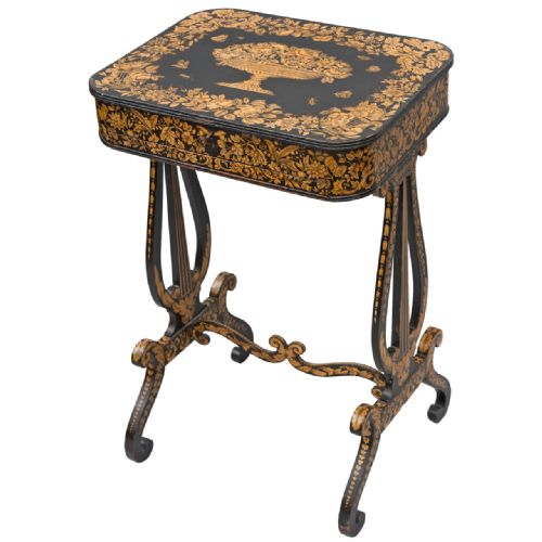Regency Penwork Sewing Table