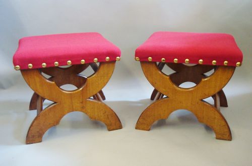 19th Century Pair of Oak Stools, Gothic