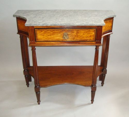 19th Century French Console Table in Mahogany and Satinwood with Marble Top