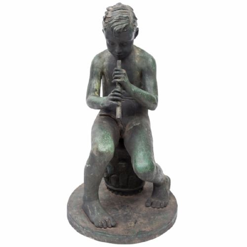 Bronze Sculpture of Boy Playing Flute