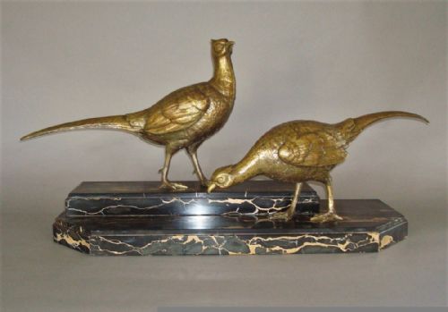 Early 20th Century Large Pair of Gilt Bronze Pheasants, by Ignacio Gallo