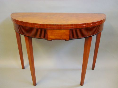 George III Satinwood Semi Eliptical Fold Over Tea Table