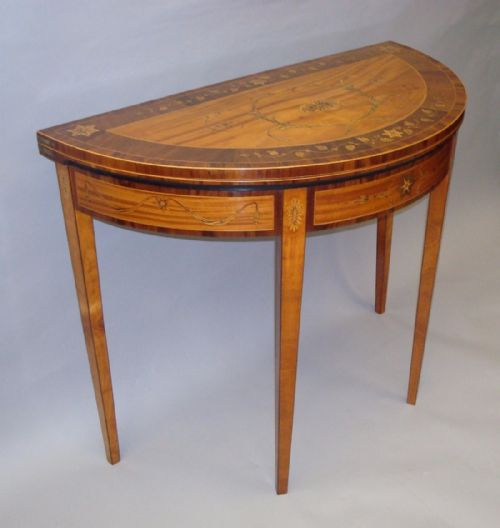 GEORGE III SATINWOOD AND MARQUETRY DEMILUNE CARD TABLE - ADDITIONAL PHOTO 2