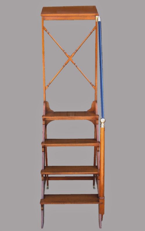 SET ANTIQUE GOLDEN OAK LIBRARY STEPS OF LARGE PROPORTION - ADDITIONAL PHOTO 1