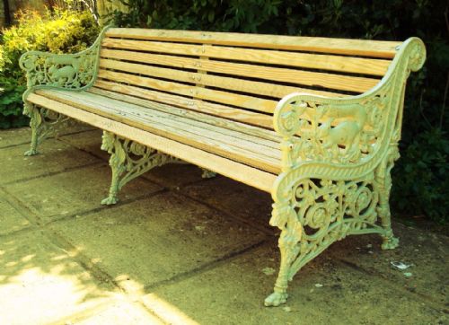 C19th Cast Iron Garden Bench of Monumental Proportions