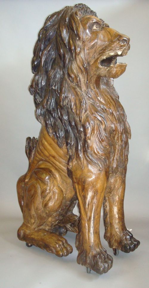 19TH CENTURY CARVED LION 5 FEET TALL