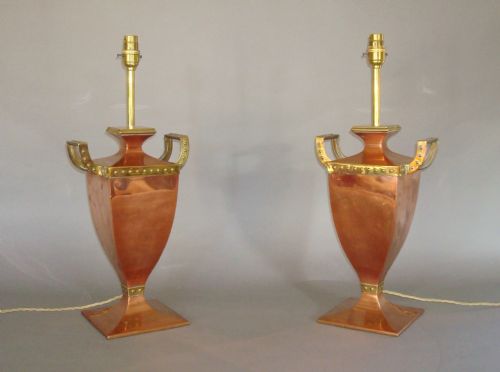 Early C20th Pair of Copper and Brass Lamps