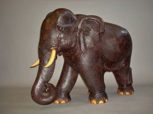 Early C20th Carved Elephant with Boxwood Tusks