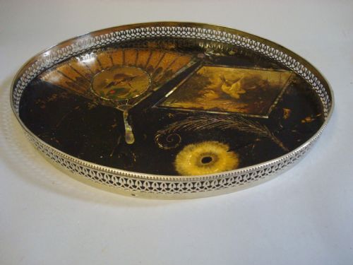 C19th Papier Mache and Silver Tray