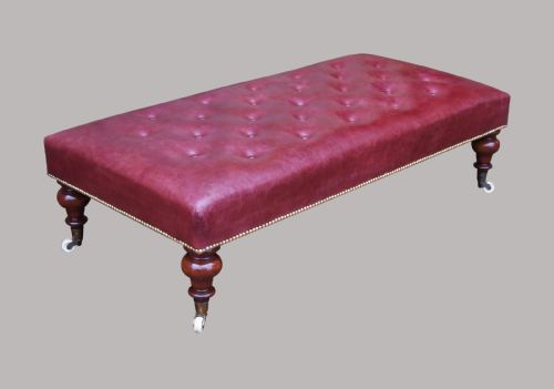 C19th Large Mahogany and Leather Low Stool