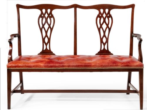C19th Mahogany Chair Back Settee in Leather