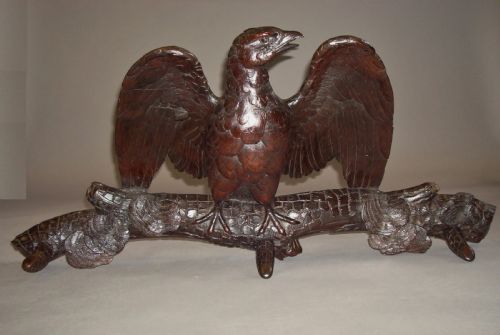 C19TH BLACK FOREST CARVED EAGLE HAT OR COAT RACK