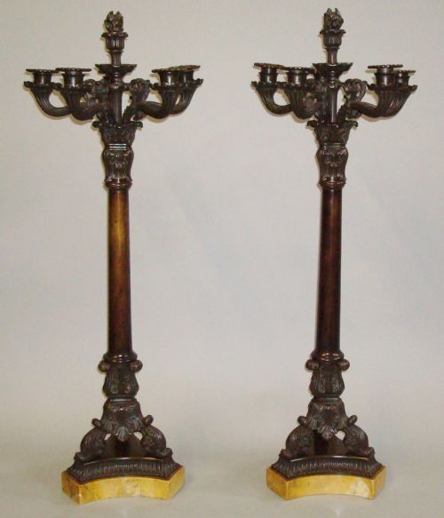 Pair of Large Charles X Bronze Candelabra or Candlesticks