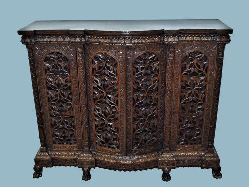 C19th Indian Carved Padouk Side Cabinet