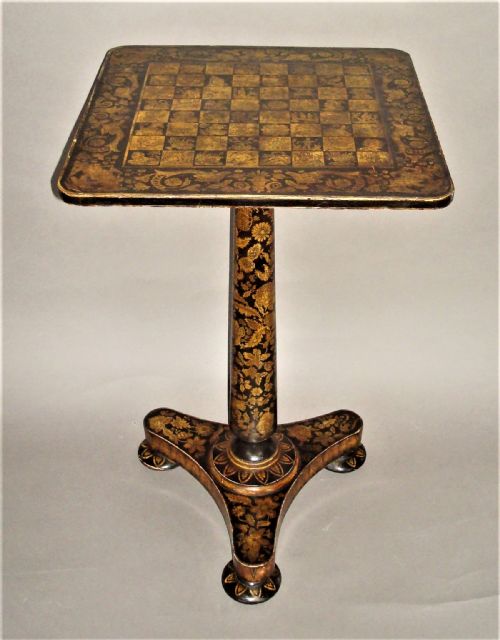 Regency Penwork Chess Occasional Table