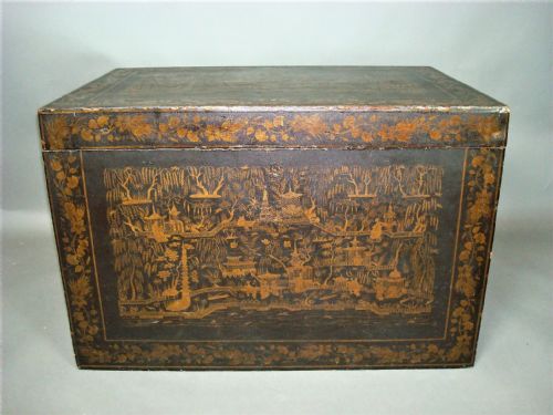 MID C19TH INDIAN CHINOISERIE LACQUERED TRUNK - ADDITIONAL PHOTO 1