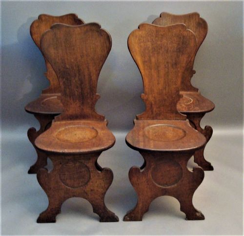 George II Set of Four Oak Scabello Hall Chairs