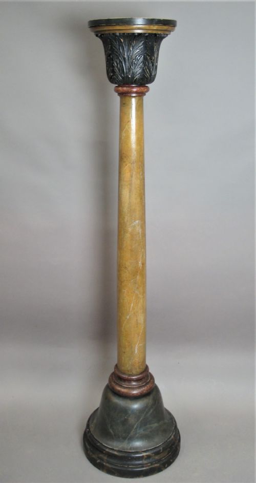 REGENCY PAINTED SIMULATED MARBLE PINE PEDESTAL COLUMN TORCHERE - ADDITIONAL PHOTO 6
