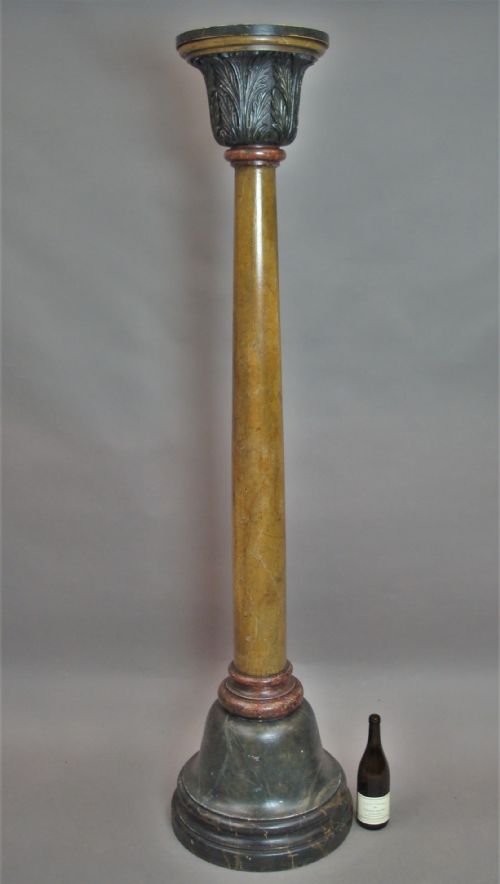 REGENCY PAINTED SIMULATED MARBLE PINE PEDESTAL COLUMN TORCHERE - ADDITIONAL PHOTO 7
