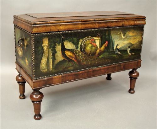 C19th Dutch Walnut and Painted Leather Chest on Stand