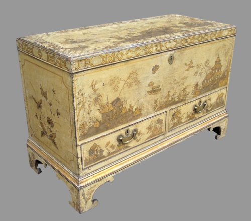 George II Chinoiserie Lacquered Silver Chest / Mule Chest