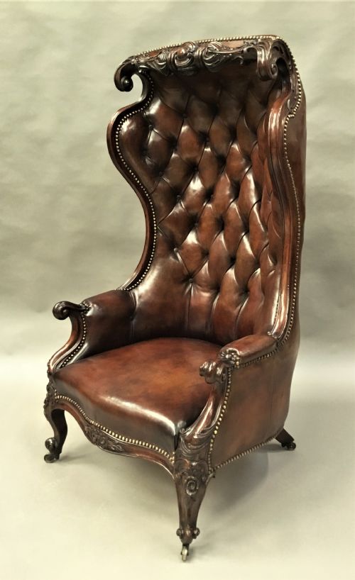 Victorian Mahogany and Leather Hall Porters Chair / Wing Chair