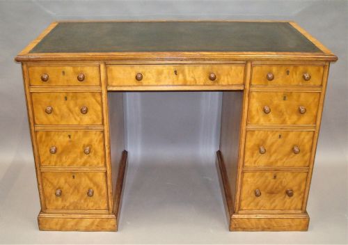 Late Regency Satin Birch Pedestal Desk of Compact Proportions