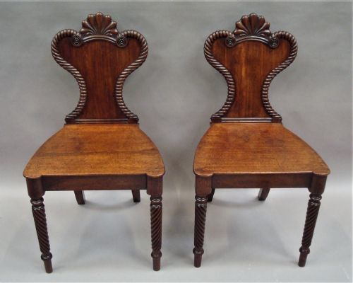 REGENCY PAIR OF MAHOGANY HALL CHAIRS OF UNUSUAL DESIGN - ADDITIONAL PHOTO 1