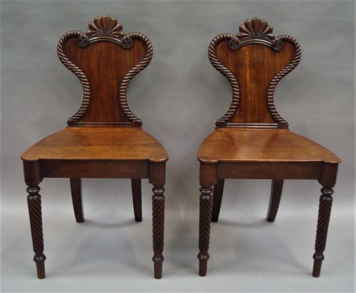 REGENCY PAIR OF MAHOGANY HALL CHAIRS OF UNUSUAL DESIGN - ADDITIONAL PHOTO 2