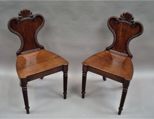 REGENCY PAIR OF MAHOGANY HALL CHAIRS OF UNUSUAL DESIGN - ADDITIONAL PHOTO 3