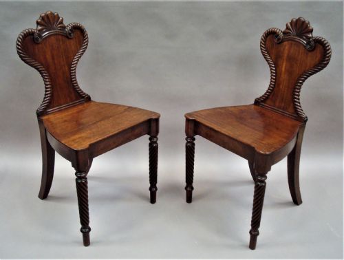 REGENCY PAIR OF MAHOGANY HALL CHAIRS OF UNUSUAL DESIGN - ADDITIONAL PHOTO 4