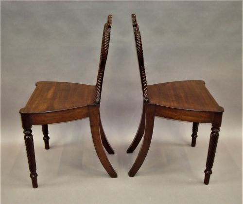 REGENCY PAIR OF MAHOGANY HALL CHAIRS OF UNUSUAL DESIGN - ADDITIONAL PHOTO 5