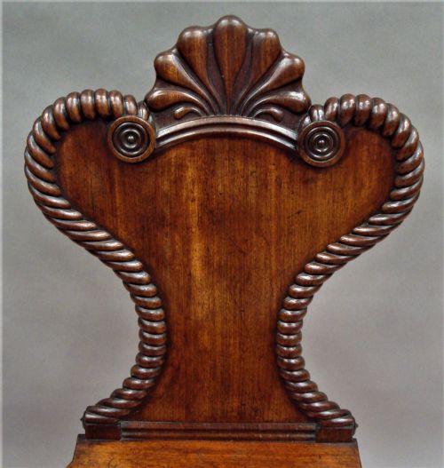 REGENCY PAIR OF MAHOGANY HALL CHAIRS OF UNUSUAL DESIGN - ADDITIONAL PHOTO 6