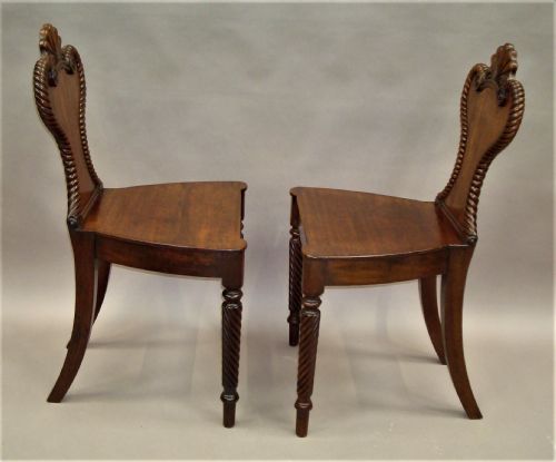 REGENCY PAIR OF MAHOGANY HALL CHAIRS OF UNUSUAL DESIGN - ADDITIONAL PHOTO 9