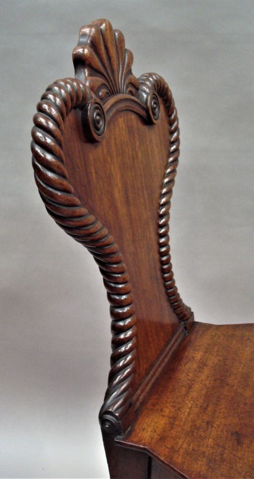 REGENCY PAIR OF MAHOGANY HALL CHAIRS OF UNUSUAL DESIGN - ADDITIONAL PHOTO 11