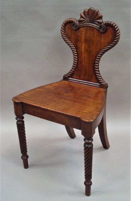 REGENCY PAIR OF MAHOGANY HALL CHAIRS OF UNUSUAL DESIGN - ADDITIONAL PHOTO 13