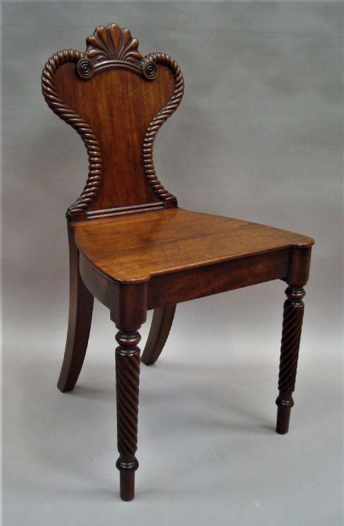 REGENCY PAIR OF MAHOGANY HALL CHAIRS OF UNUSUAL DESIGN - ADDITIONAL PHOTO 14
