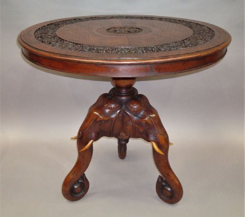 C19TH INDIAN FINELY CARVED TEAK ELEPHANT TABLE