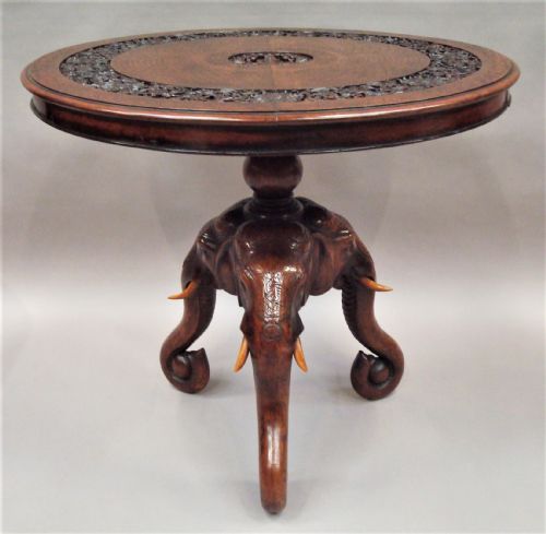 C19TH INDIAN FINELY CARVED TEAK ELEPHANT TABLE - ADDITIONAL PHOTO 1