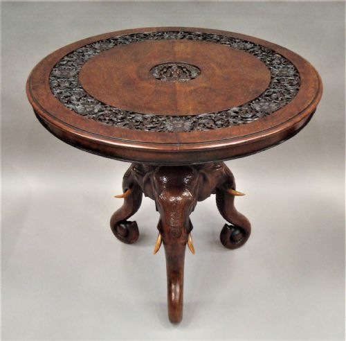 C19TH INDIAN FINELY CARVED TEAK ELEPHANT TABLE - ADDITIONAL PHOTO 2