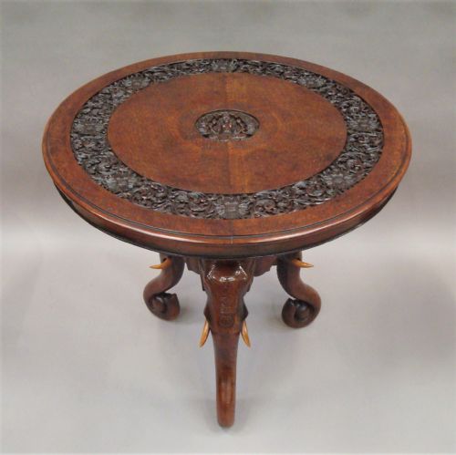 C19TH INDIAN FINELY CARVED TEAK ELEPHANT TABLE - ADDITIONAL PHOTO 3