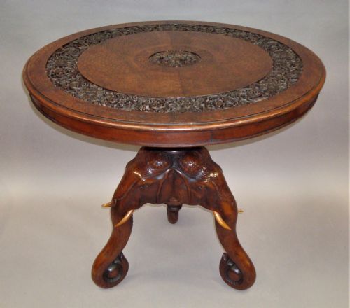 C19TH INDIAN FINELY CARVED TEAK ELEPHANT TABLE - ADDITIONAL PHOTO 4