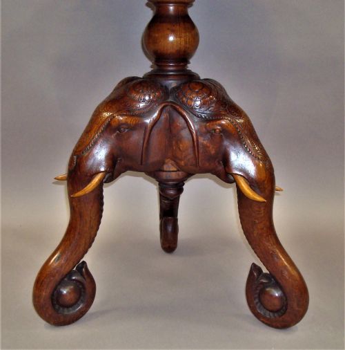 C19TH INDIAN FINELY CARVED TEAK ELEPHANT TABLE - ADDITIONAL PHOTO 5