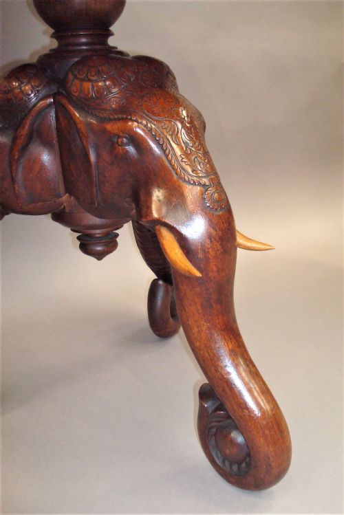 C19TH INDIAN FINELY CARVED TEAK ELEPHANT TABLE - ADDITIONAL PHOTO 6