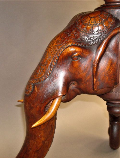 C19TH INDIAN FINELY CARVED TEAK ELEPHANT TABLE - ADDITIONAL PHOTO 7