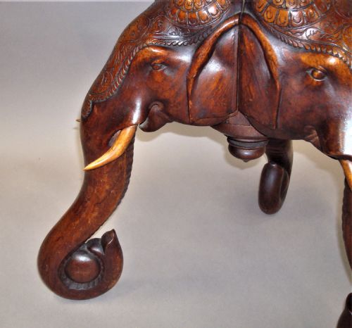 C19TH INDIAN FINELY CARVED TEAK ELEPHANT TABLE - ADDITIONAL PHOTO 8