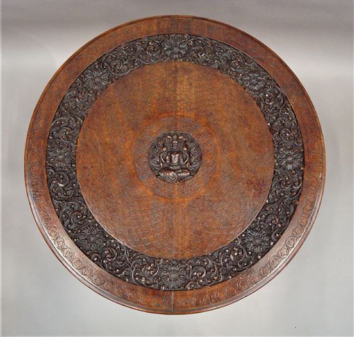 C19TH INDIAN FINELY CARVED TEAK ELEPHANT TABLE - ADDITIONAL PHOTO 9